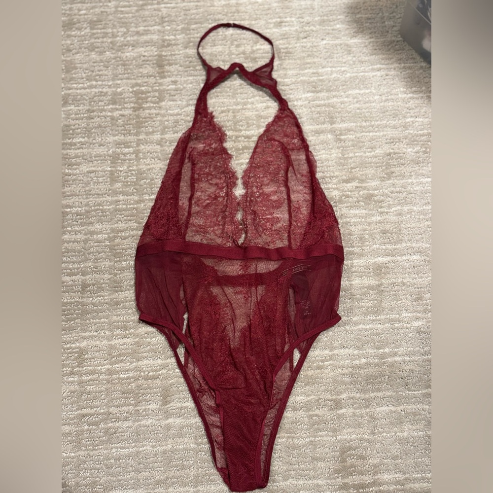 Victoria's Secret Deep Red Lace Bodysuit